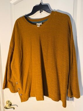 St. John's Bay Mustard Ribbed Knit Top with Teal Trim